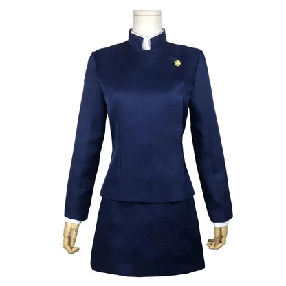 Navy blue uniform with a skirt on a mannequin against a white background