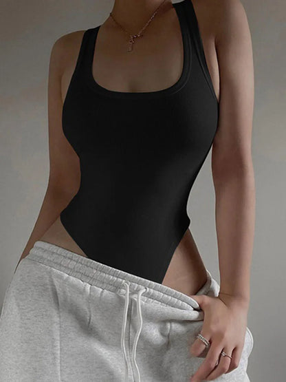 Sleeveless halter knit bodysuit with off-shoulder fit – breathable summer club top for women streetwear