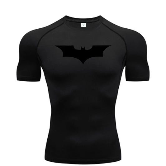 Black t-shirt with a bat symbol on a white background