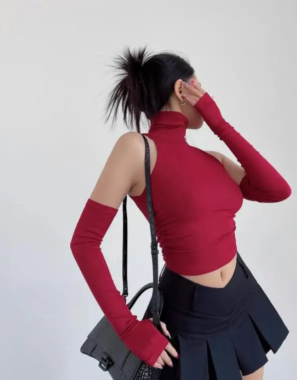 Sexy high neck pleated sleeveless crop tank top for women, Y2K clubwear and streetwear