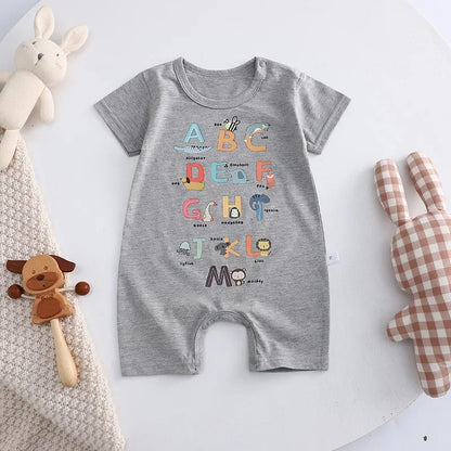 Cotton baby bodysuit with short sleeves, breathable fabric, and snap closure for newborns and infants – perfect summer babywear