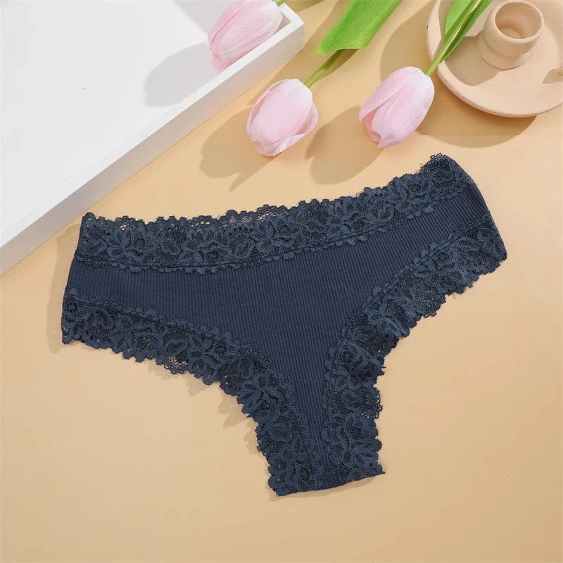 5pcs women’s cotton floral lace panties set with soft patchwork briefs