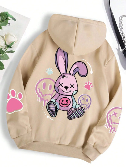 Hip hop street casual printed oversized fleece hoodie for women