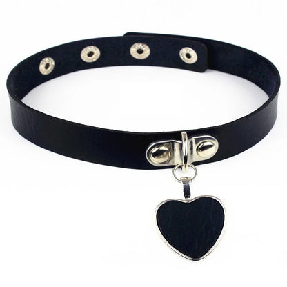 ShadowBelle PU leather punk choker set with bell, spikes, and rivets for goth and BDSM cosplay