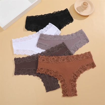 5pcs women’s cotton floral lace panties set with soft patchwork briefs
