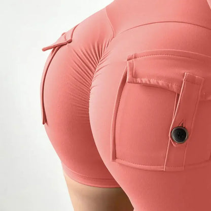 Women’s peach butt cargo yoga pants with air-dry pockets – breathable three-quarter fitness shorts