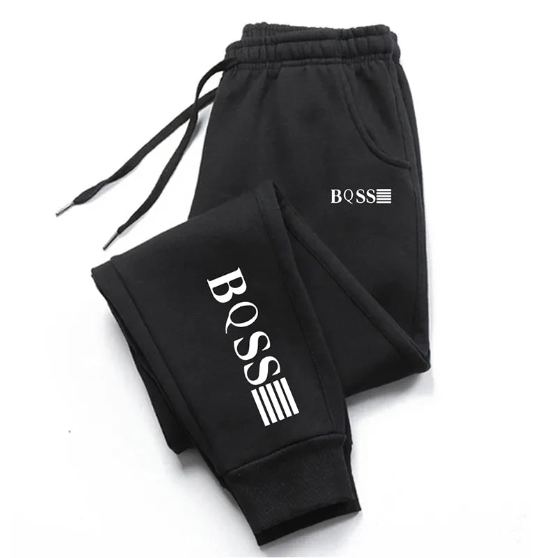 Unisex printed jogging trousers casual sweatpants in black with elastic waist and side pockets
