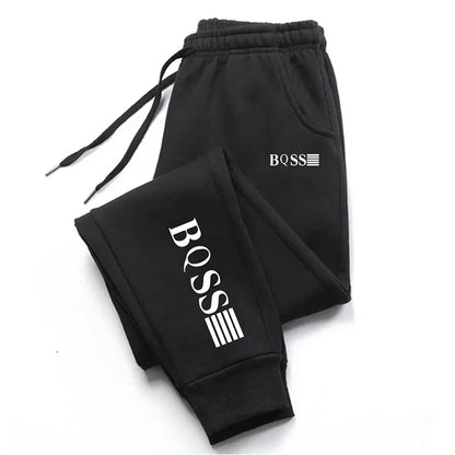 Unisex printed jogging trousers casual sweatpants in black with elastic waist and side pockets