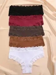 5pcs women’s cotton floral lace panties set with soft patchwork briefs