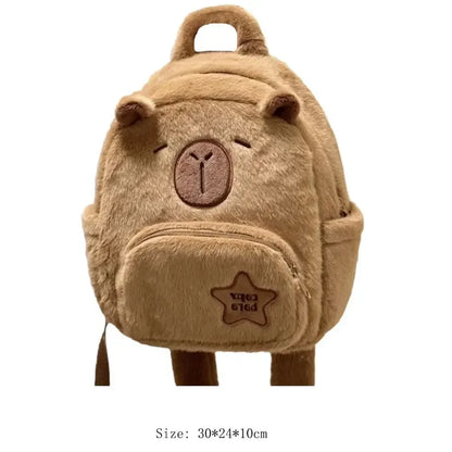 🧸 Kawaii Capybara Plush Backpack & Tote – Cartoon Crossbody Bag for Women