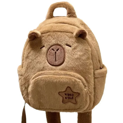 🧸 Kawaii Capybara Plush Backpack & Tote – Cartoon Crossbody Bag for Women