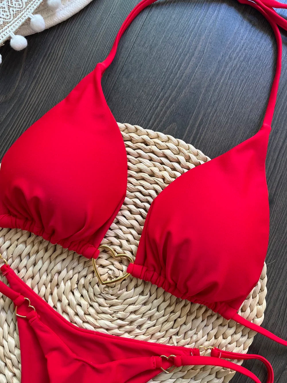 Sexy halter bikini set with Brazilian thong bottoms – women’s two-piece solid color swimwear