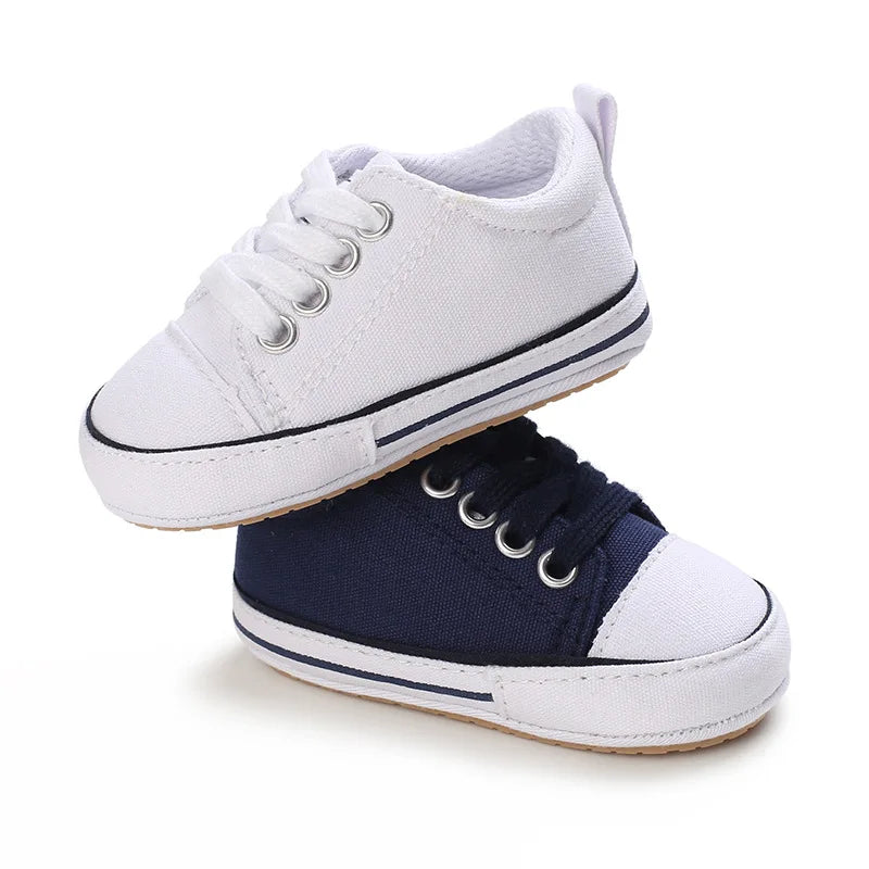 Meckior baby sneakers, soft canvas shoes with non-slip rubber sole for boys and girls 0-18 months, comfortable unisex baby shoes