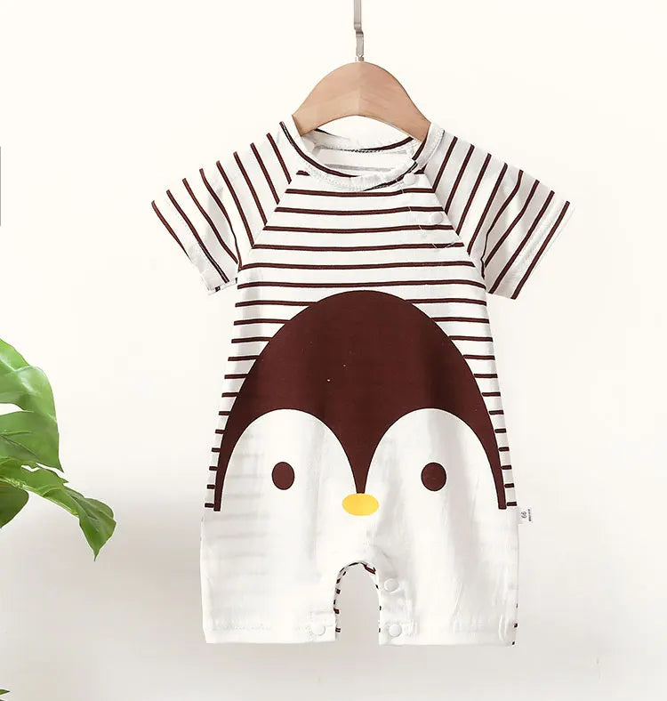 Cotton baby bodysuit with short sleeves, breathable fabric, and snap closure for newborns and infants – perfect summer babywear