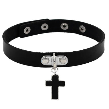 ShadowBelle PU leather punk choker set with bell, spikes, and rivets for goth and BDSM cosplay