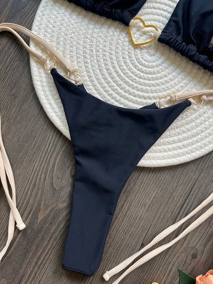 Sexy halter bikini set with Brazilian thong bottoms – women’s two-piece solid color swimwear