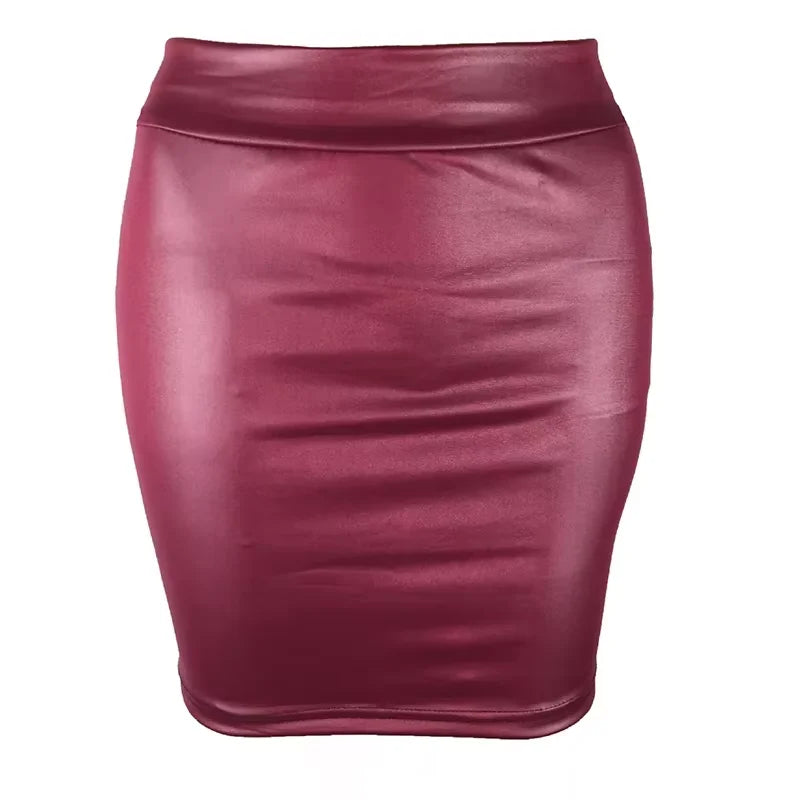 Women’s matte PU leather slim mini skirt high waist Korean streetwear nightclub fashion