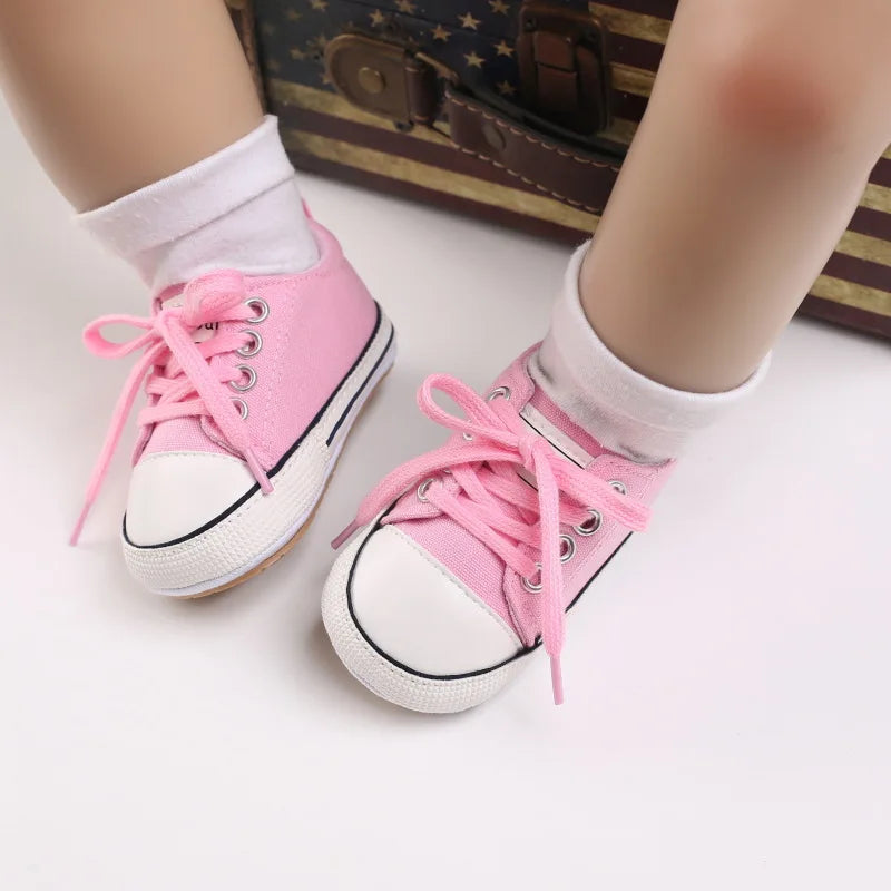 Meckior baby sneakers, soft canvas shoes with non-slip rubber sole for boys and girls 0-18 months, comfortable unisex baby shoes