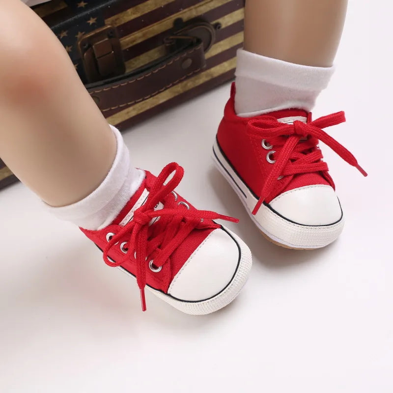 Meckior baby sneakers, soft canvas shoes with non-slip rubber sole for boys and girls 0-18 months, comfortable unisex baby shoes