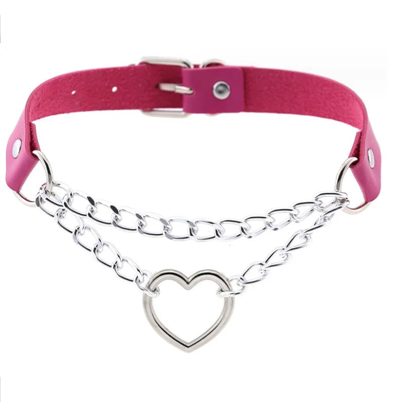 ShadowBelle PU leather punk choker set with bell, spikes, and rivets for goth and BDSM cosplay