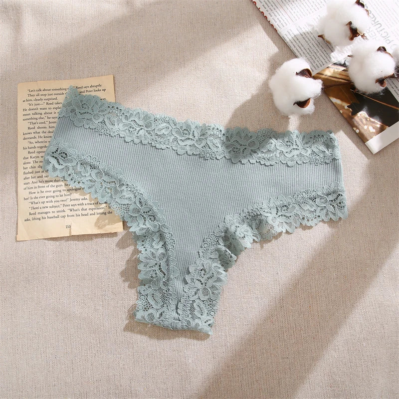 5pcs women’s cotton floral lace panties set with soft patchwork briefs