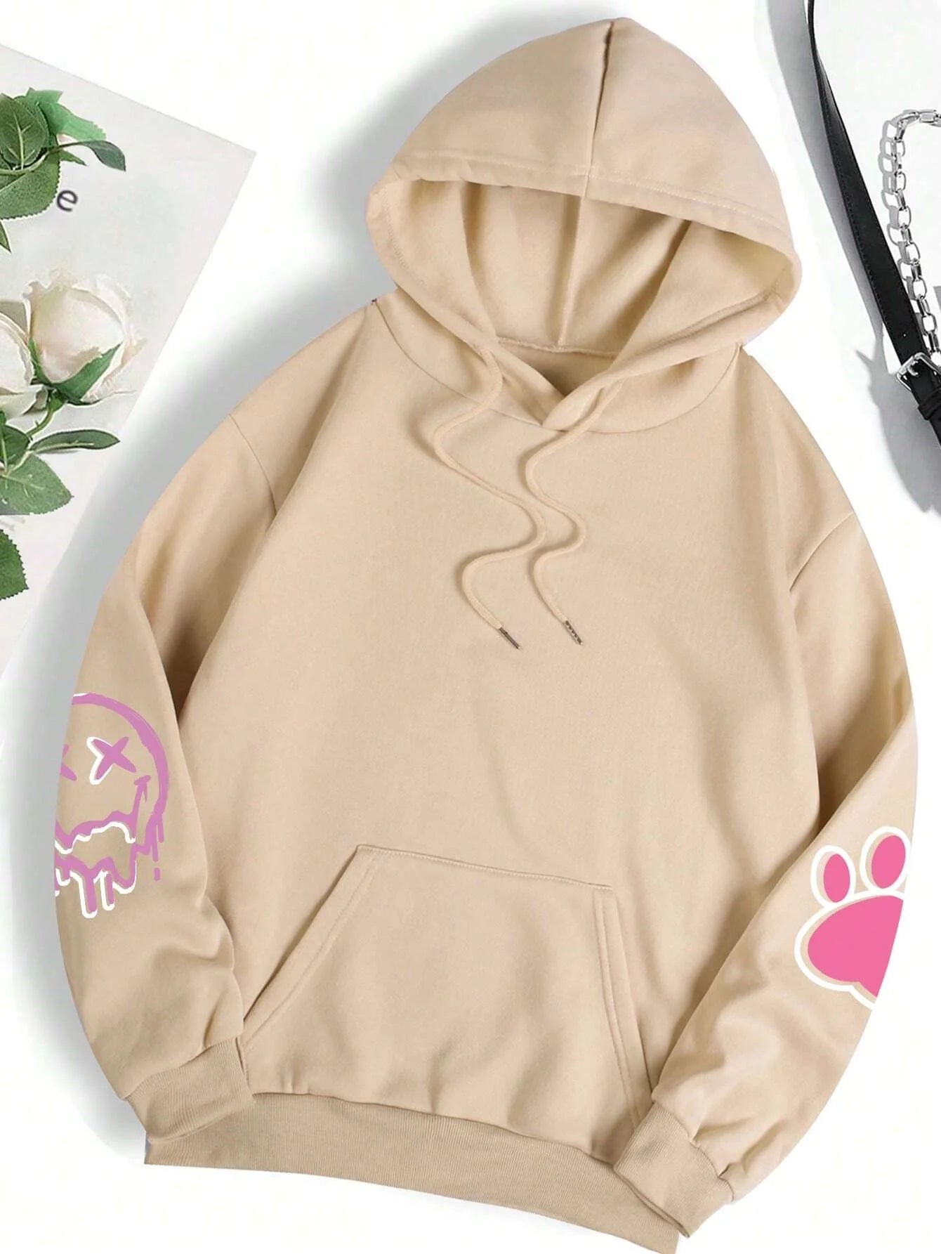 Hip hop street casual printed oversized fleece hoodie for women