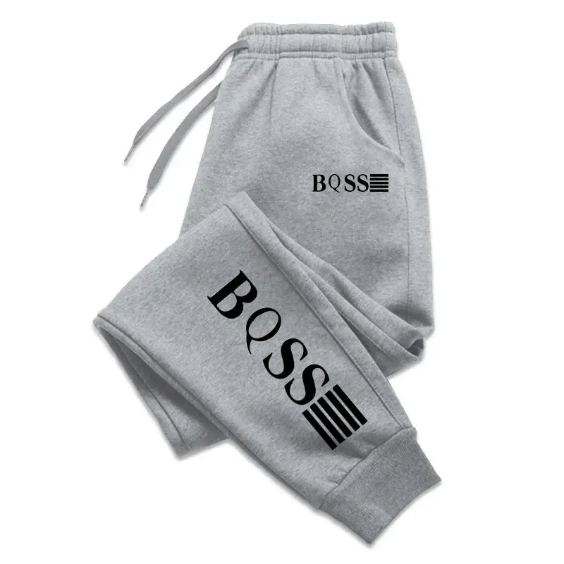 Unisex printed jogging trousers casual sweatpants in black with elastic waist and side pockets