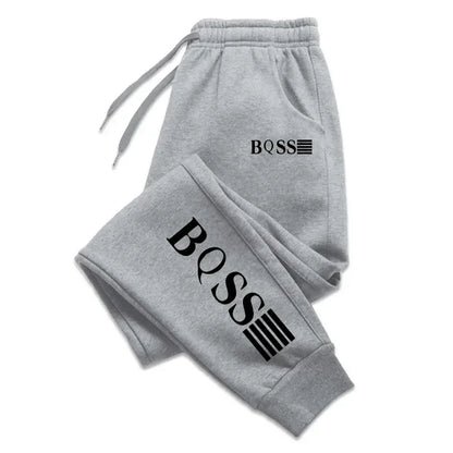 Unisex printed jogging trousers casual sweatpants in black with elastic waist and side pockets