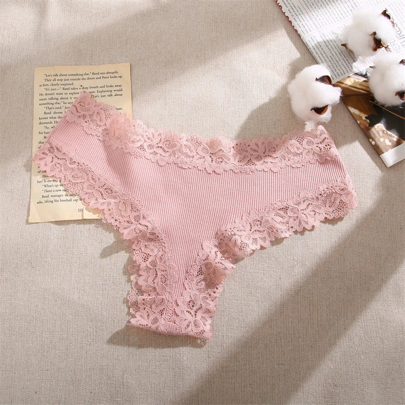 5pcs women’s cotton floral lace panties set with soft patchwork briefs