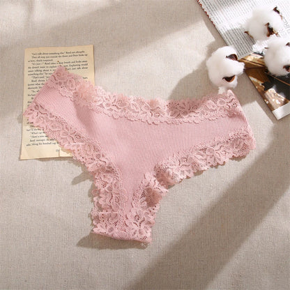 5pcs women’s cotton floral lace panties set with soft patchwork briefs