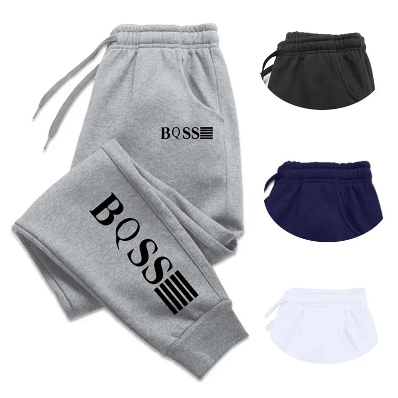 Unisex printed jogging trousers casual sweatpants in black with elastic waist and side pockets