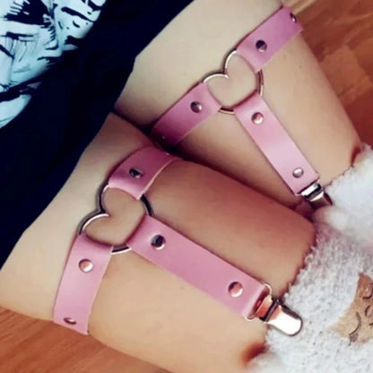 Pink PU leather punk choker with metal tassel pendant and spikes, gothic necklace for men and women