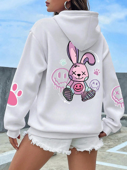 Hip hop street casual printed oversized fleece hoodie for women