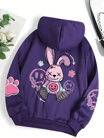 Hip hop street casual printed oversized fleece hoodie for women