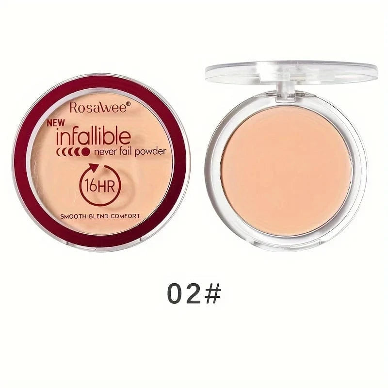 Rosaluede infallible powder in a compact case on a white background