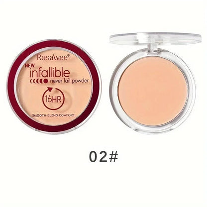 Rosaluede infallible powder in a compact case on a white background