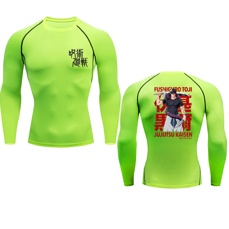 Green long-sleeve shirt with graphic design on a white background