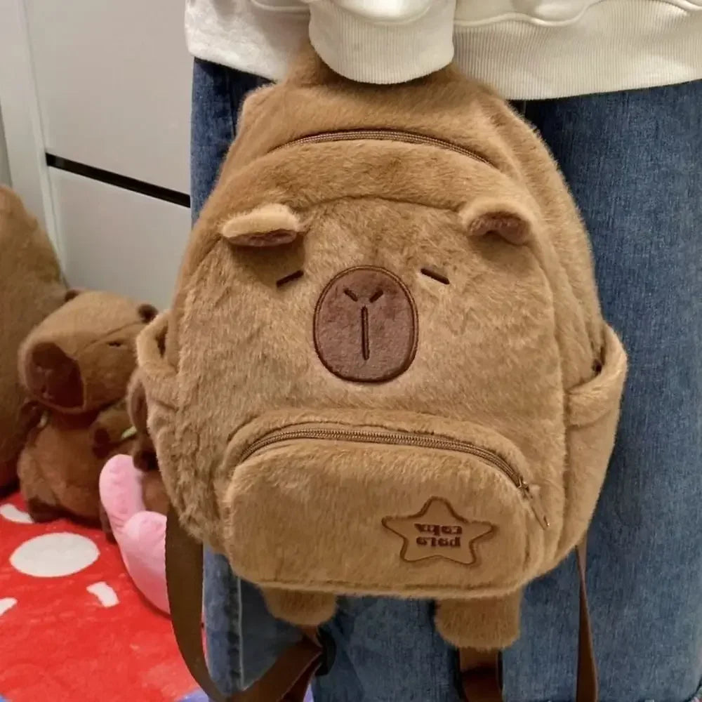 🧸 Kawaii Capybara Plush Backpack & Tote – Cartoon Crossbody Bag for Women