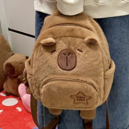 🧸 Kawaii Capybara Plush Backpack & Tote – Cartoon Crossbody Bag for Women