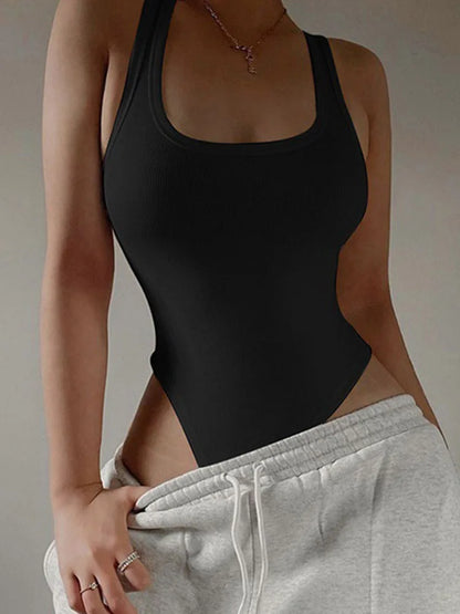 Sleeveless halter knit bodysuit with off-shoulder fit – breathable summer club top for women streetwear