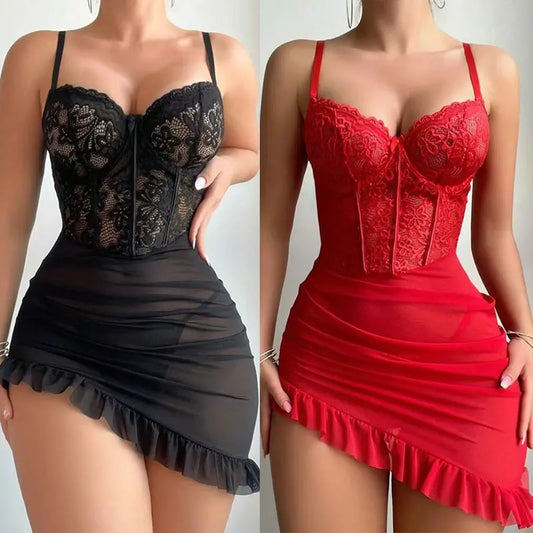 ransparent Underwire Bra Erotic Set – Sexy Fairy Lace Nightdress with Adjustable Straps