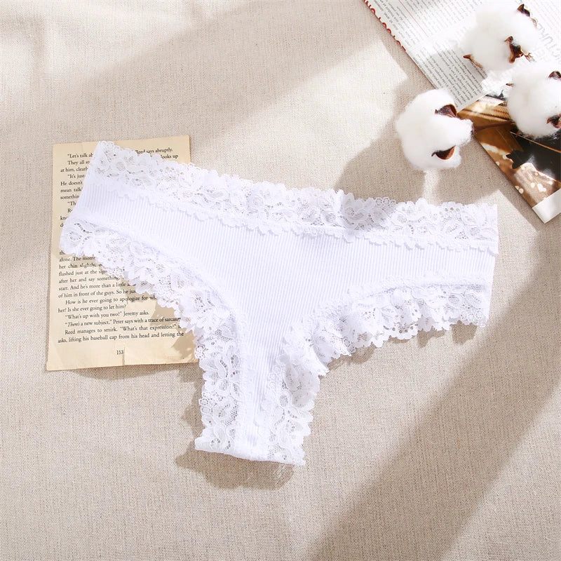 5pcs women’s cotton floral lace panties set with soft patchwork briefs