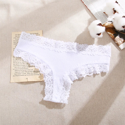 5pcs women’s cotton floral lace panties set with soft patchwork briefs