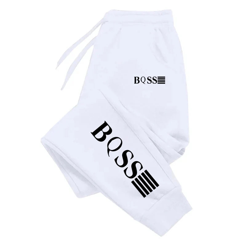 Unisex printed jogging trousers casual sweatpants in black with elastic waist and side pockets