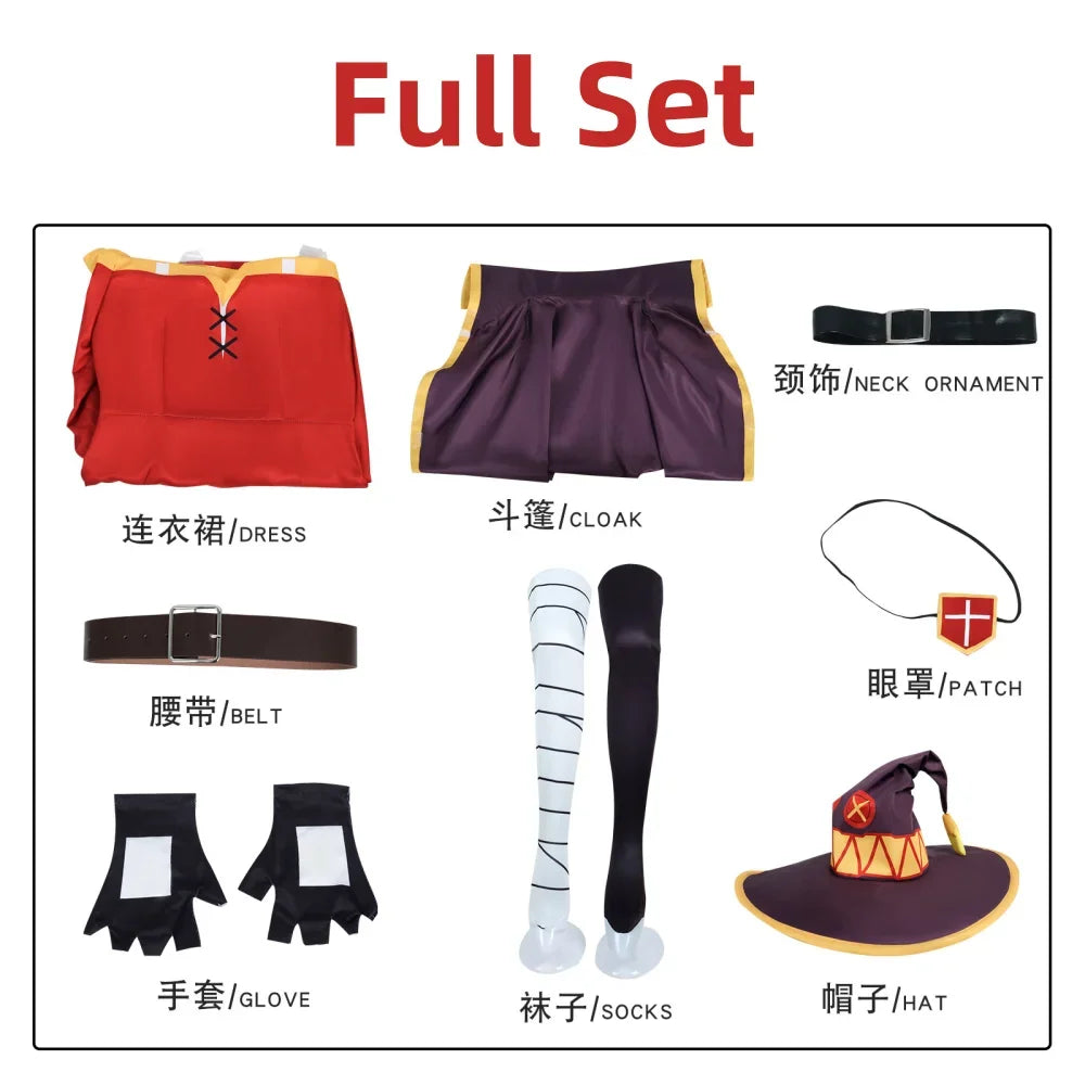 Megumin Cosplay Set – KonoSuba Witch Dress with Wig & Accessories