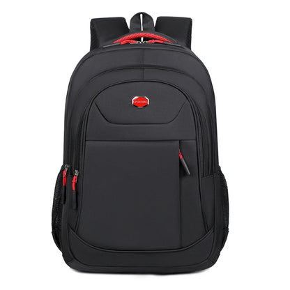 Black backpack with red accents on a white background