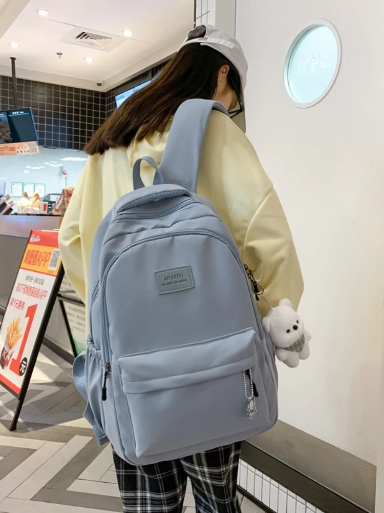 Trendy high-capacity waterproof college backpack with laptop compartment for girls