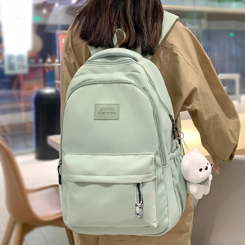 Trendy high-capacity waterproof college backpack with laptop compartment for girls