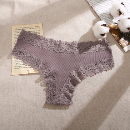 5pcs women’s cotton floral lace panties set with soft patchwork briefs