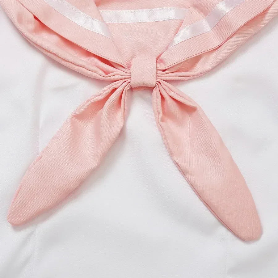Japanese Seifuku pink sailor cosplay uniform with pleated skirt, blouse, and socks set for anime costume or kawaii fashion